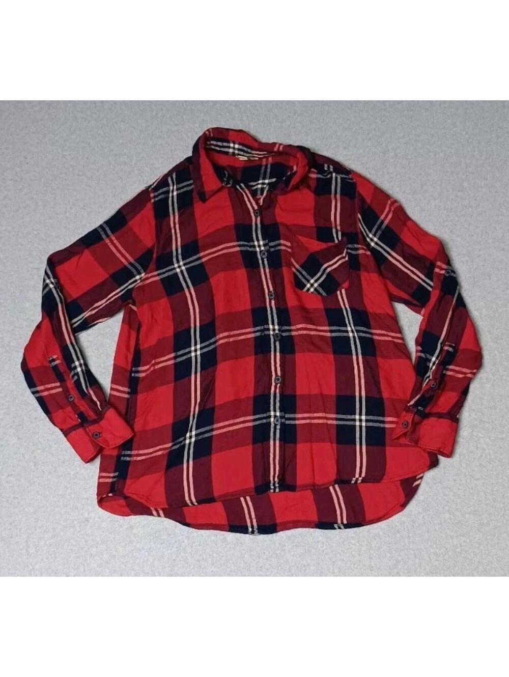 Woolrich Soft Flannel Button Up Womens Size Large Red Plaid Long Sleeve...